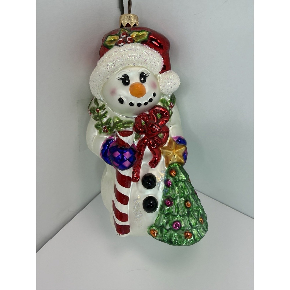 Christopher Radko Holly Day Snowman Ornament 6.5" Hand-Blown Glass Christmas